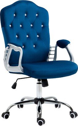 Home Office Chair, Velvet Computer Chair, Button Tufted Desk Chair with Swivel Wheels, Adjustable Height, and Tilt Function, Blue