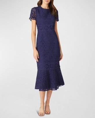 Thompson Eyelet Lace Flounce Midi Dress