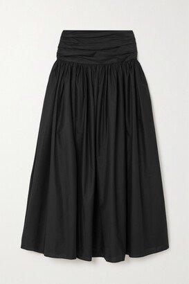 Net Sustain Gathered Organic Cotton-poplin Maxi Skirt - Black