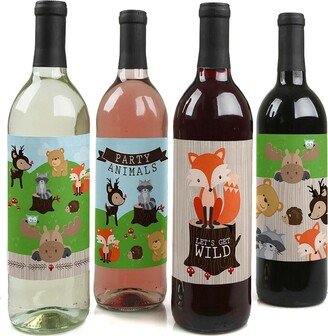 Big Dot Of Happiness Woodland Creatures - Party Decor - Wine Bottle Label Stickers - 4 Ct