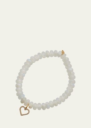 14k Gold Moonstone Beaded Bracelet with Diamond Heart Charm