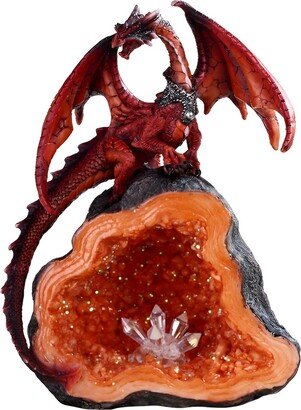 7.5H Medieval Red Volcano Dragon Guarding Faux Crystal Cave Statue Fantasy Decoration Figurine Home Decor Perfect Gift for House Warming, H