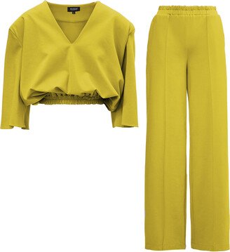 Bluzat Lime Matching Set With Blouse And Wide Leg Trousers