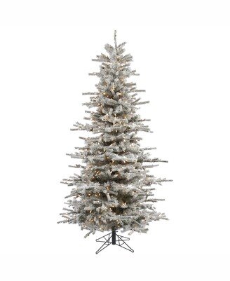 6.5 ft Flocked Sierra Fir Slim Artificial Christmas Tree With 550 Clear Lights