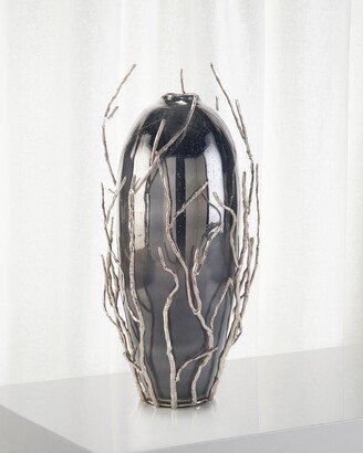 Sapling Encased Smoky Glass Jar Vase