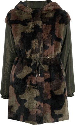 Camouflage-Pattern Faux Fur Jacket