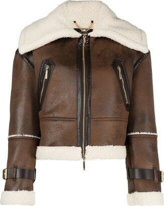 Faux-Shearling Zip-Up Cropped Jacket