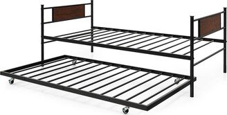 Twin 2-In-1 Daybed Frame with Trundle Bed Set Steel Platform