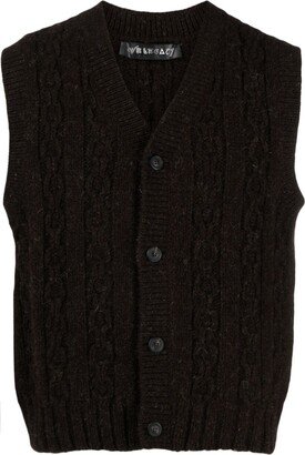 V-neck wool cable-knit vest