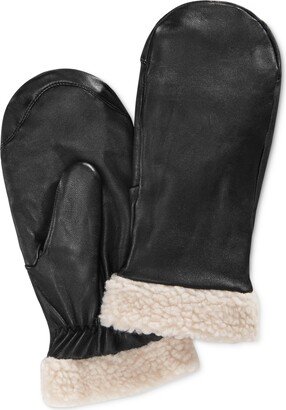 Faux Sherpa-Trimmed Leather Mittens, Created for Macy's