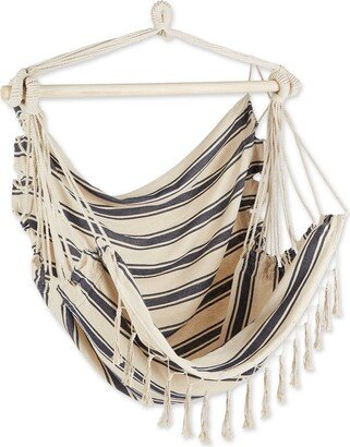 Accent Plus Blue And Cream Ticking Stripe Hammock Chair With Fringe Trim - 39.25 x 0.20 x 46.00