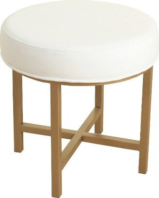 Circle Ottoman with White Velvet Fabric and Gold Metal X Base