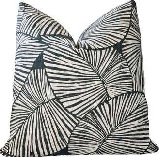 Charcoal Tropical Leaf Pillow Cover | Decorative Black Natural Accent Throw Home Decor