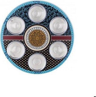 Seder Plate Circular With Six Glass Bowls, Passover Gift 100% Kosher Made in Israel. Judaica For Wadding. Pesach-AA