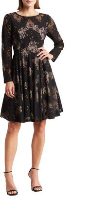 FOCUS BY SHANI Long Sleeve Lace Fit & Flare Dress