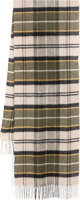 Tartan-Pattern Fringed Scarf