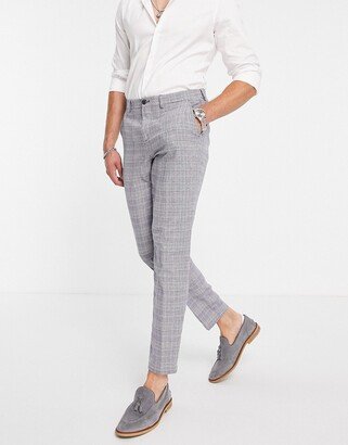 slim tapered linen blend suit pants in blue