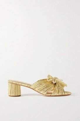 Emilia Bow-embellished Plissé-lamé Mules - Gold