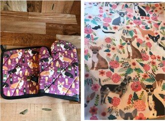 Chihuahua Themed Insulated/Quilted Pot Holder & Oven Mitt Set/Individual, Made To Order