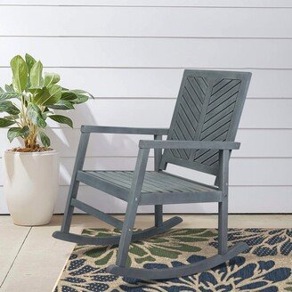 Carey Modern Chevron-Back 300-Lbs Support Acacia Wood Patio Outdoor Rocking Chair, by 22.4