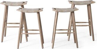 Pulaski 4pk Outdoor Acacia Wood Bar Stools with Wicker - Light Brown