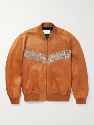 Chain-Embellished Fringed Brushed-Suede Jacket