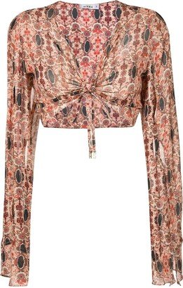 Floral-Print Cropped Blouse-AA