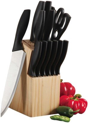 Helston 14 Piece Stainless Steel Cutlery Set with Pine Wood Block