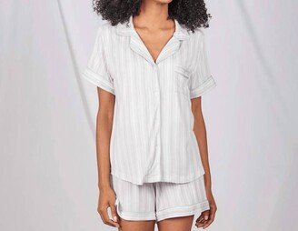 FACEPLANT DREAMS Lucy Short Sleeve Button-Up Pajama Top In Grey Stripe