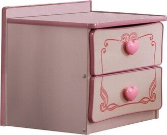 2 Drawer Wooden Nightstand with Heart Knob Pulls Pink