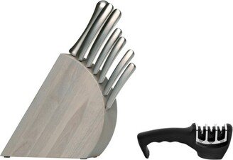 Concavo 9Pc Cutlery Set, Wood Block, Sharpener, Hand-sharp Blade