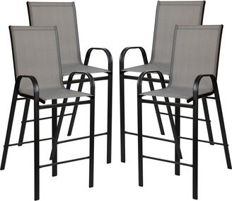 Emma and Oliver 4 Pack Gray Outdoor Barstools with Flex Comfort Material-Patio Stool