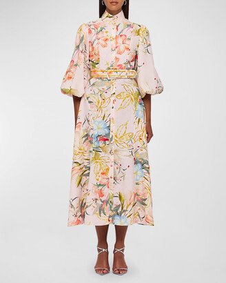 LEO LIN Nellie Floral-Print Bishop-Sleeve Midi Dress