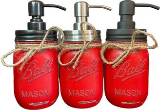 Mason Jar Soap Dispenser, Red Bathroom Decor, Kitchen Farmhouse Valentines Day Housewarming Gift, Teacher Gift