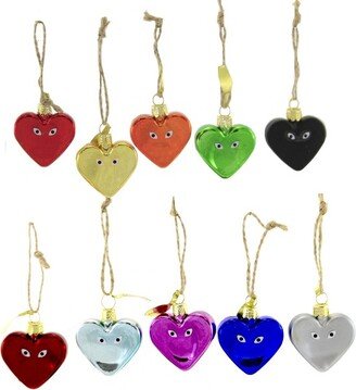 Cody Foster Holiday Ornament Heart With Eyes Set/10 - Ten Ornaments 1.75 Inches - Valentine Love Rainbow - Go6417 - Glass - Multicolored