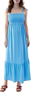 Sleeveless Smocked Bodice Maxi Maternity Dress