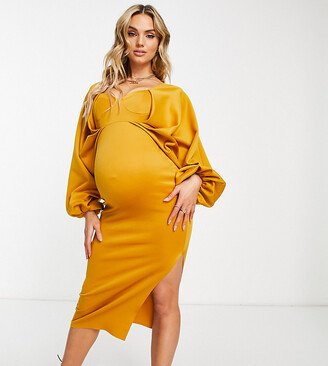 ASOS DESIGN Maternity batwing sweetheart neck bodycon midi dress in mustard