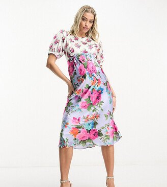 Hope & Ivy Maternity tie back puff sleeve midi dress in contrast floral