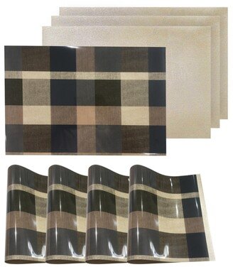 Reversible Metallic Place Mats Non-Slip Plaid Checker Dining Table 12