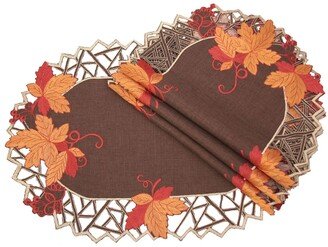 Harvest Hues Embroidered Cutwork Fall Placemats - Set of 4