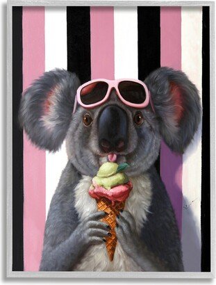 Stupell Happy Koala Ice Cream Stripes Framed Giclee Wall Art By Lucia Heffernan