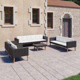 5 Piece Patio Lounge Set with Cushions Poly Rattan Black-AA