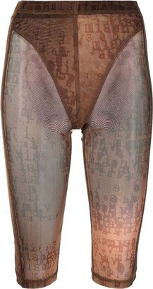 Logo-Print Sheer Knee-Length Shorts