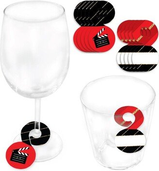 Big Dot of Happiness Red Carpet Hollywood - Movie Night Party Paper Beverage Markers for Glasses - Drink Tags - Set of 24