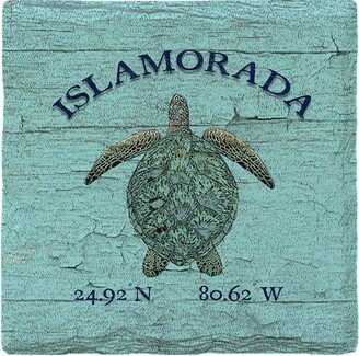 Islamorada Sea Turtle Blue Latitude Longitude Drink Coaster Set-AA