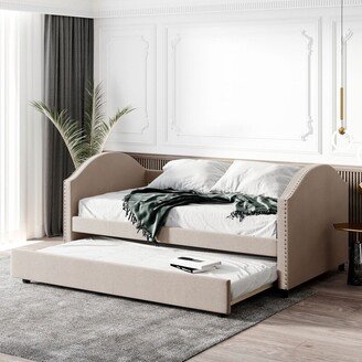 NOVABASA Daybed with Trundle, Full Size Upholstered Daybed with Twin Size Trundle