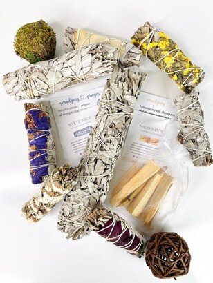 White Sage Wholesale, Palo Santo Bundle, Smudge Sticks, Bulk Sage, Yellow, Purple Or Red Flowers, Cleansing Kit 4