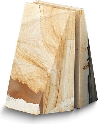 Curata Set of 2 Natural Tan Marble Wedge Bookends