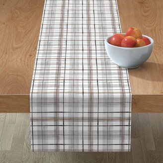 Table Runners: Tartan - Gray And White Table Runner, 72X16, Beige