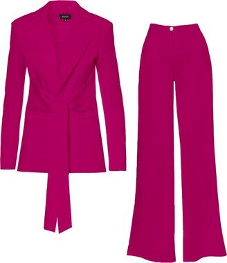 Bluzat Fuchsia Suit With Blazer With Scarves And Wide Leg Pants